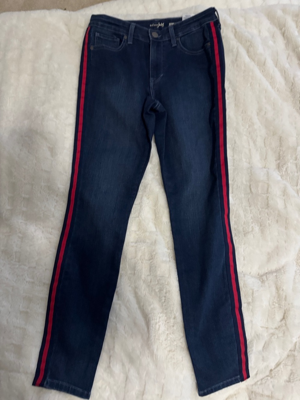 Dark Blue Women’s Jeans with Red Side Stripe